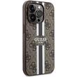 Custodia Guess 4G strisce stampate MagSafe iPhone 15 Pro Marrone