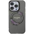 Guess Case Flowers Ring Logo Glossy MagSafe iPhone 15 Pro Schwarz