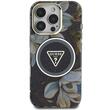 Guess Husa Glitter Flowers Triangle Buttons MagSafe iPhone 16 Pro Negru