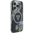 Guess Husa Glitter Flowers Triangle Buttons MagSafe iPhone 16 Pro Negru