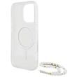 Guess Husa Glitter MagSafe Beads Strap iPhone 16 Pro Transparent