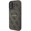 Étui Guess en cuir PU 4G avec anneau coloré MagSafe pour iPhone 16 Plus Marron