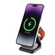 Mako 3in1 Magnetisches faltbares kabelloses Ladegerät, 15 W Qi, Ladeständer für iPhone, Apple Watch und Airpods, Space Grau