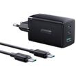 Joyroom Schnelllade-Netzwerkladegerät 65 W, 2x USB C und 1x USB, Kabel Typ-C auf Typ-C 100 W, 1 m, Schwarz
