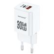 Lemontti Network Charger GaN Dual Port 1x Type-C and 1x USB-A, 30W, EU Plug, White