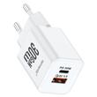 Lemontti Network Charger GaN Dual Port 1x Type-C and 1x USB-A, 30W, EU Plug, White