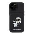 Karl Lagerfeld Saffiano Case Kaartsleufstandaard Karl&Choupette iPhone 15 Zwart