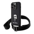 Funda Karl Lagerfeld Saffiano Bandolera Metal Ikonik iPhone 15 Pro Negro