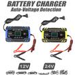 Raddrizzatore digitale per auto, ricarica batteria con display LCD, auto, moto, camion, Foxsur, 12V/8A, 24V/4A, 6Ah-150Ah, funzione di riparazione batteria tramite impulsi, giallo con nero