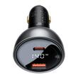 Baseus Autoladegerät-Set Digitalanzeige 140W Schnellladegerät PD, QC3.0, 1x USB, 1xTyp-C, Kabel inklusive Typ-C, 1m Schwarz