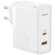 Baseus Network Charger Set 100W, GaN5 Pro Quick Charge, 1 x USB Type-C, cable Type-C to USB Type-C 100W, 1m, White