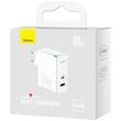 Baseus Network Charger Set 100W, GaN5 Pro Quick Charge, 1 x USB Type-C, cable Type-C to USB Type-C 100W, 1m, White