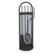  Set accessori per caminetto, supporto con 4 pezzi, acciaio, nero, 22x66 cm