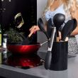 Set di utensili da cucina, silicone e bambù, nero, 12 pezzi, Springos