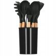Set di utensili da cucina, silicone e bambù, nero, 12 pezzi, Springos