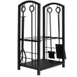Set supporto legna per camino, 2 livelli, con 4 accessori 60 cm, acciaio, 40x30x73 cm