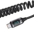 Usams Car Charger Dual USB port and Type-C, Fast Charge Digital Display, PD, 60W, with Type-C cable, Black