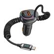 Usams Car Charger Dual USB port and Type-C, Fast Charge Digital Display, PD, 60W, with Type-C cable, Black