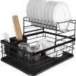 Dish dryer, drainer, kitchen, 2 levels, metal and plastic, black, 43x29x27 cm, Ruhhy