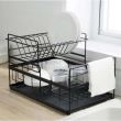 Dish dryer, drainer, kitchen, 2 levels, metal and plastic, black, 43x29x27 cm, Ruhhy