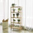 Scaffale portaoggetti, Songmics, bambù, 5 ripiani, naturale, 10 kg, 60x26x130 cm