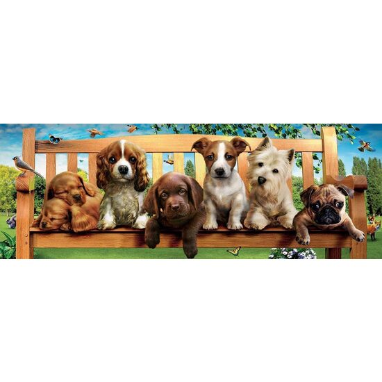 Puzzel 1000 stukjes panoramisch Educa - Puppy&#39;s op de bank