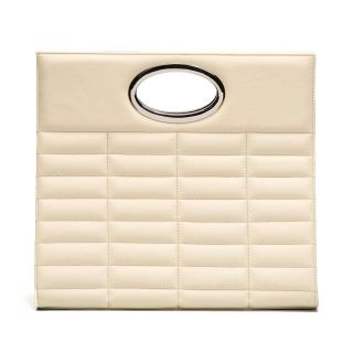 Urban Vanilla, Borsa in pelle con manico e rifiniture cucite KELLY Vanilla, Panna