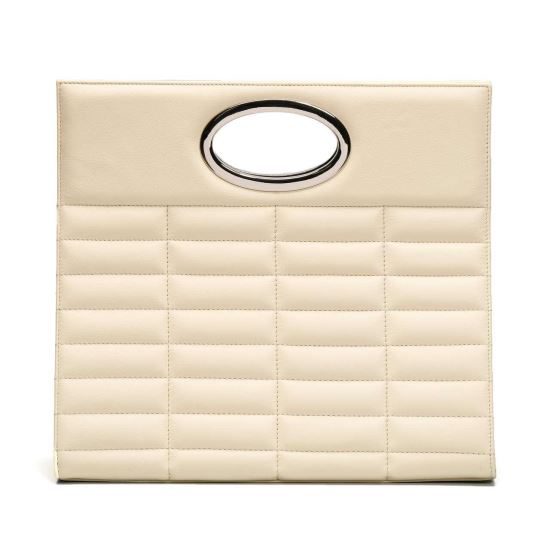 Urban Vanilla, Borsa in pelle con manico e rifiniture cucite KELLY Vanilla, Panna