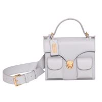 Borsa a spalla Rue Parisienne Paris XS, pelle pregiata naturale, grigio ghiaccio, accessori dorati, tracolla removibile