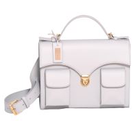 Borsa a spalla Rue Parisienne Paris, pelle pregiata naturale, grigio ghiaccio, accessori dorati, tracolla removibile