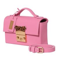 Borsa a spalla e a mano Rue Parisienne Louise, pelle martellata, rosa, accessori oro, tracolla removibile