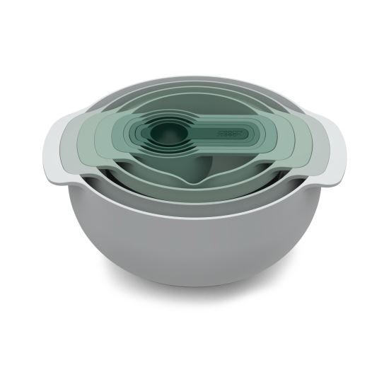 Joseph&Joseph Nest 9 Plus 9-Pièces, set emboîtable avec Bol mélangeur grand et petit, passoire, tamis, 5 tasses à mesurer, vert