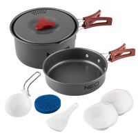 Pentola e padella turistica, campeggio, alluminio, con accessori, set 8 pezzi, NEO