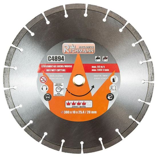Disco diamantato segmentato, cemento, taglio a umido e a secco, 300 mm/25,4 mm, Richmann Exclusive
