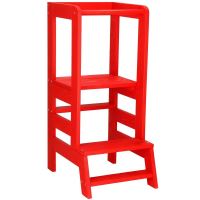 Alzata multifunzionale/aiutante da cucina per bambini, regolabile, legno, rosso, 39x52x90 cm, Springos