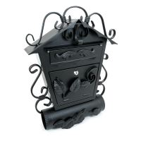 Cassetta delle lettere, con posto per giornale obliquo, elementi forgiati, nero, formato B5, 38x12,5x51,5 cm, Damech