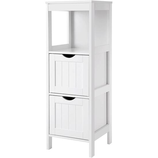 Mobile da bagno, Vasagle, pannello MDF, 1 ripiano, 2 cassetti, bianco, 30x30x89 cm
