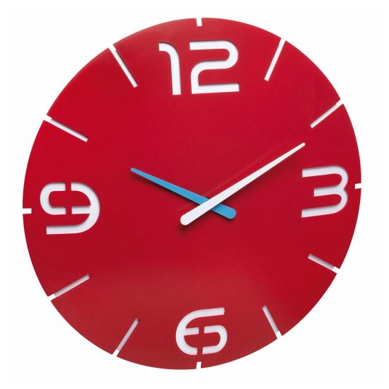 Farbige Wanduhr, analog, vom Designer entworfen, Modell CONTOUR, rot, TFA 60.3047.05