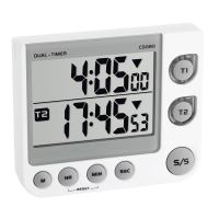 Doppio timer digitale e cronometro, 100 ore, LED di avviso, memoria, volume regolabile, bianco, TFA 38.2025
