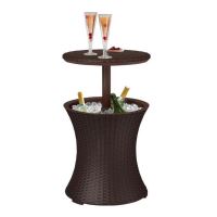 Tavolo/bar, rattan sintetico, regolabile in altezza, con contenitore per il ghiaccio, marrone, 49x57/82 cm