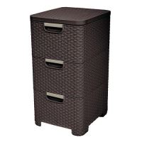 Cassettiera in plastica, 3 cassetti, simil rattan, marrone scuro, 33x60x38 cm, Curver