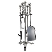 Set accessori per camino, supporto 4 pezzi, nickel, 53 cm