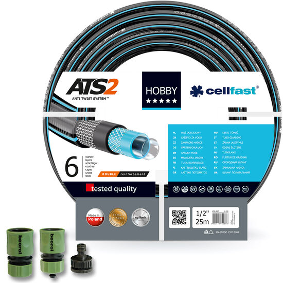 Gartenschlauch, verdrehsicher, 6 Lagen, mit Zubehör, 1/2&quot;, 25 m, Cellfast