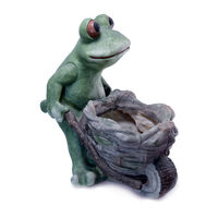 Decoro da giardino, ceramica, rana con carriola, 31,5x20x34 cm