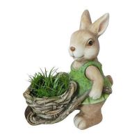 Decorazione da giardino, ceramica, coniglio con carriola, 40x19,5x34 cm