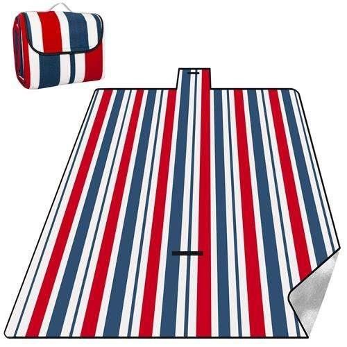 Coperta da picnic, fantasia a righe, rosso, bianco, blu, 200x220 cm