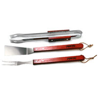 Utensils for barbecue, grill, grill, stainless steel, wooden handle, set of 3 pcs