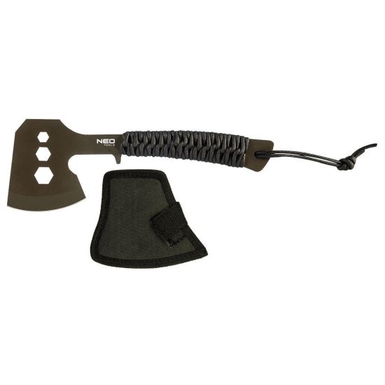 Ascia multifunzionale, manico in paracord, modello Survival, acciaio inossidabile, nero, NEO
