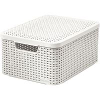 Cesto per la biancheria, 2 manici, coperchio, plastica, bianco, 38x29x17 cm, Curver