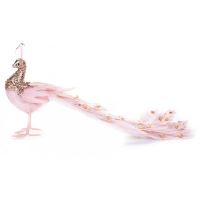 Decorazione natalizia, pavone, rosa con glitter, 50x20x23 cm